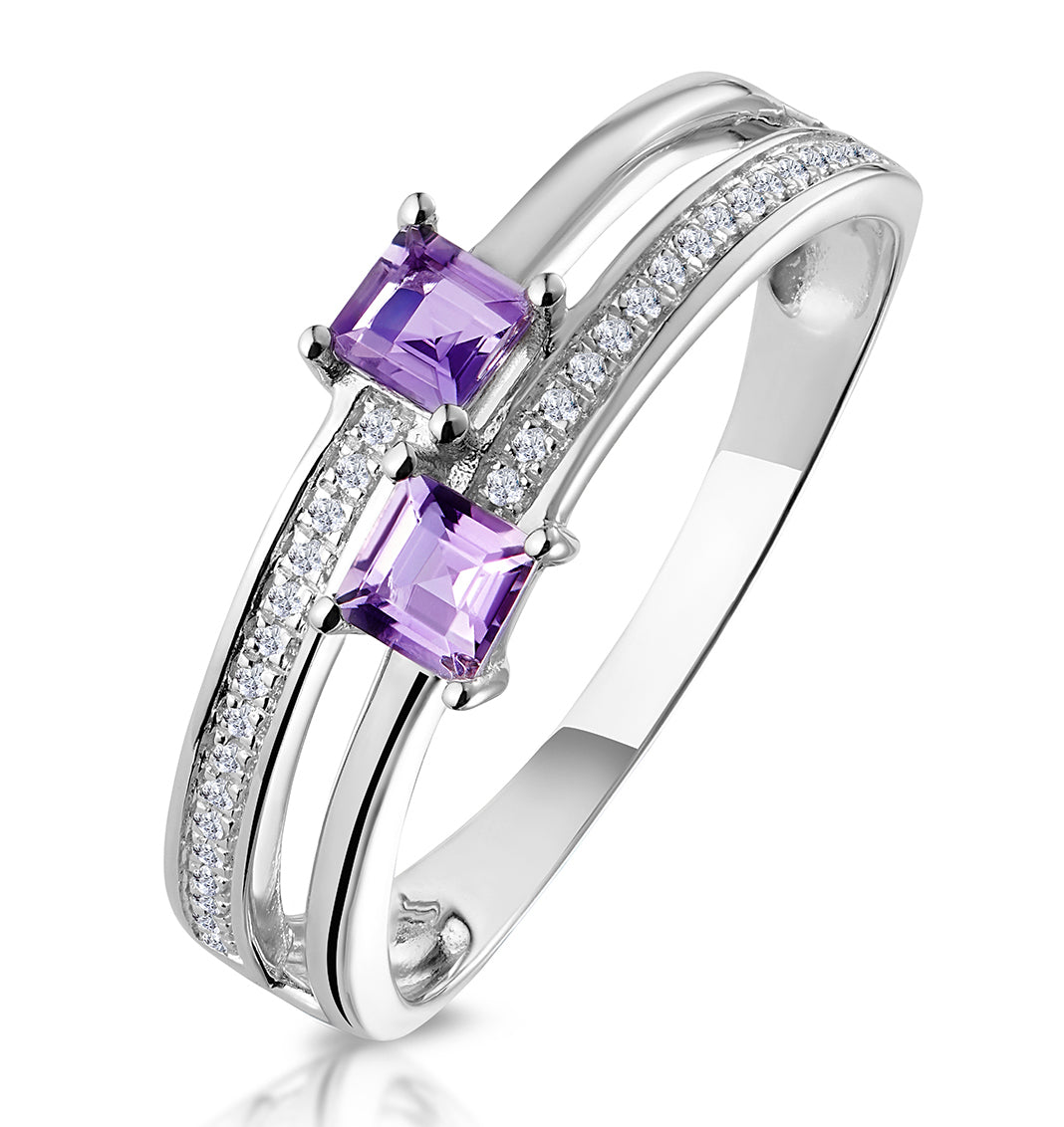 Twin Amethyst Stellato Ring 9K White Gold