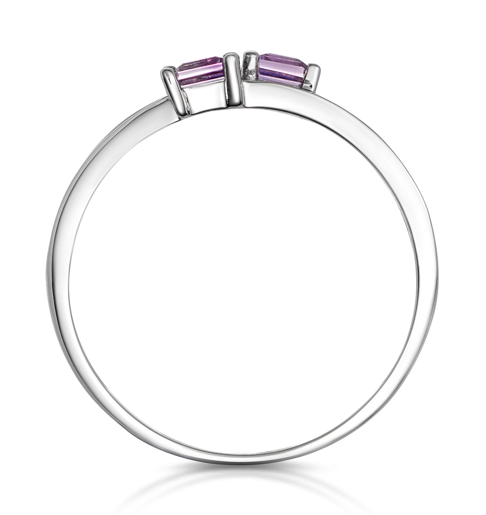Twin Amethyst and Diamond Stellato Ring in 9K White Gold