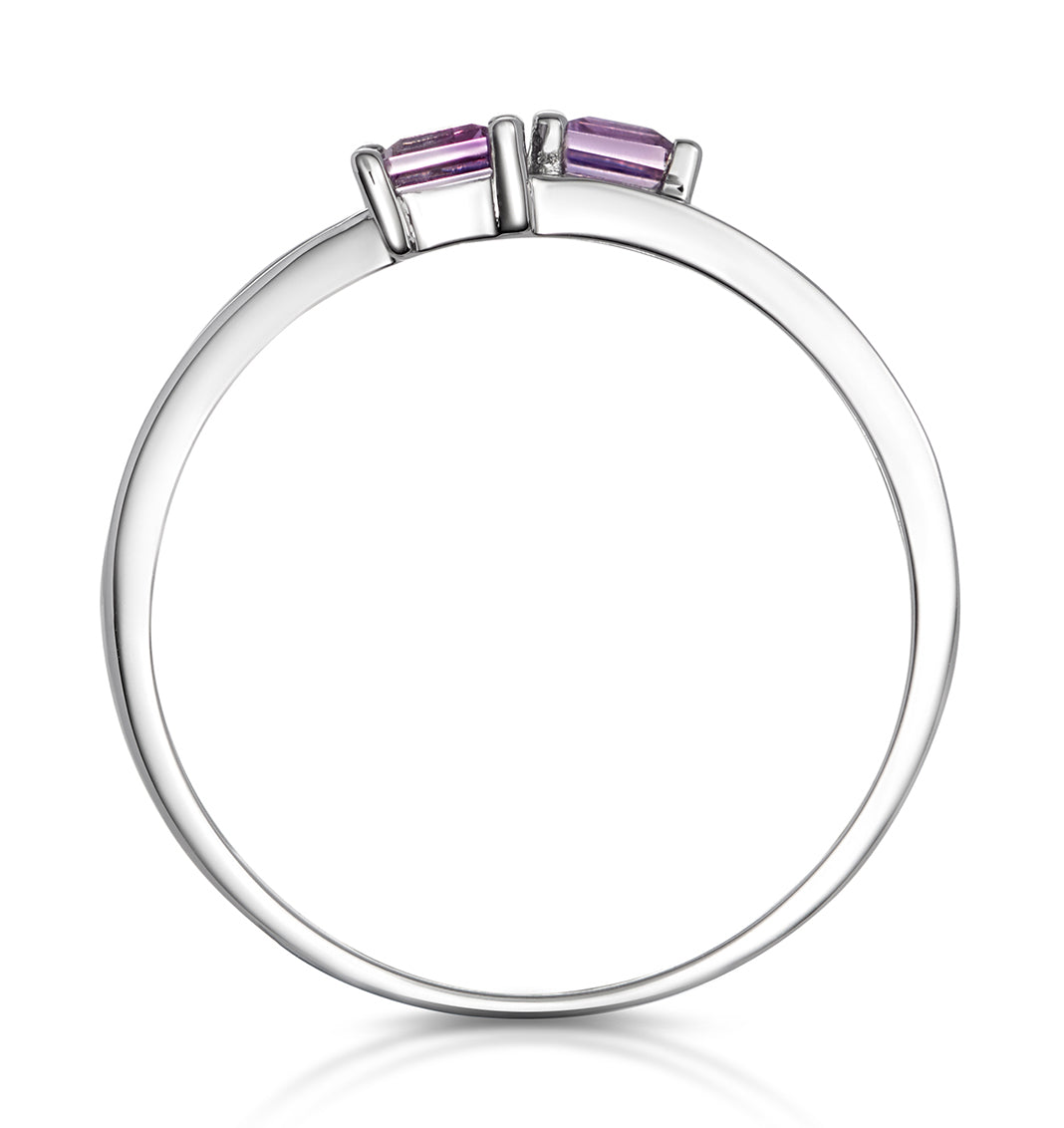 Twin Amethyst and Diamond Stellato Ring in 9K White Gold