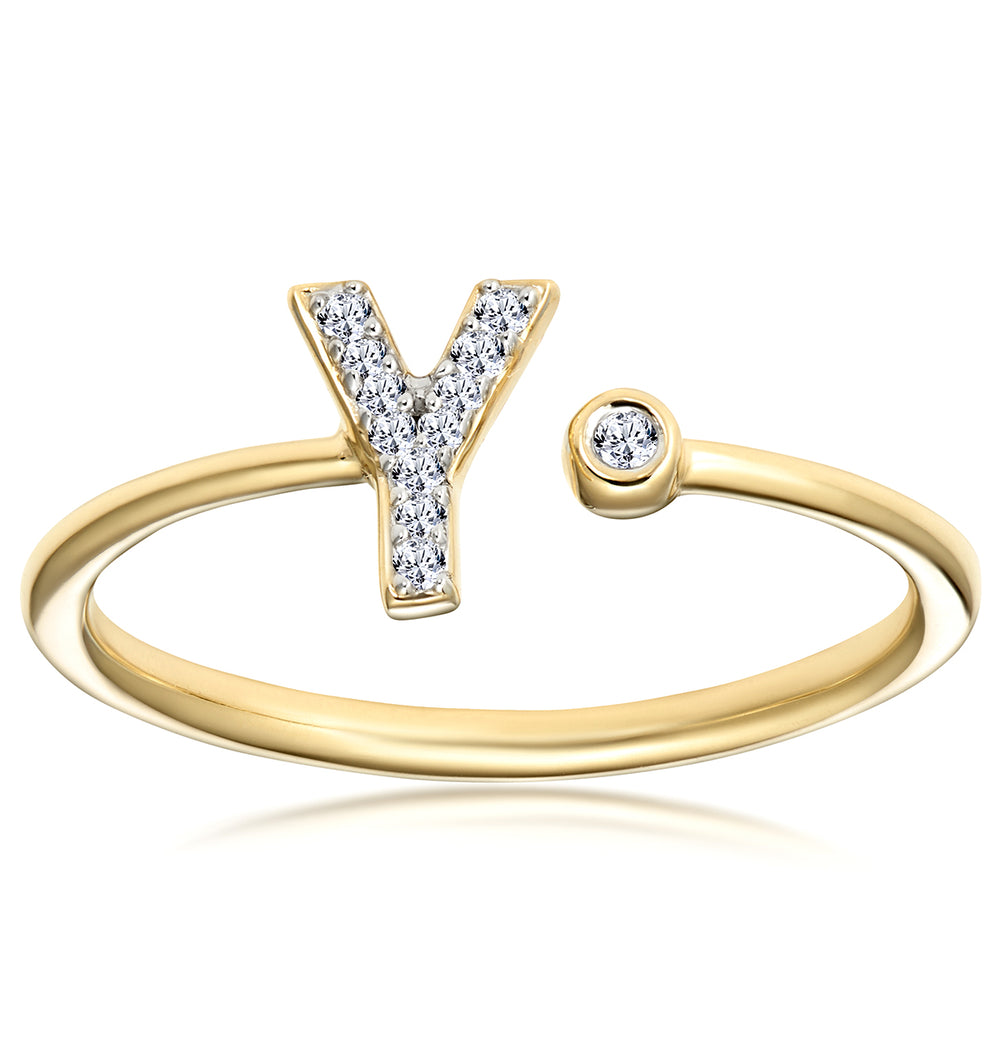 Diamond Initial 'Y' Ring 0.07ct set in 9K Gold