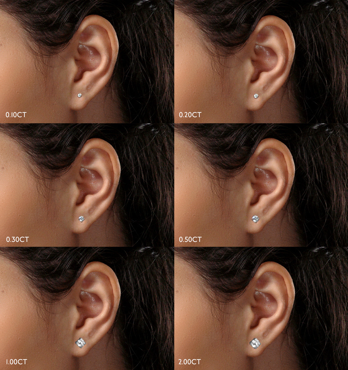 Lab Diamond Studs Earrings 0.50ct H/Si Quality in 9K White Gold - 4.2mm
