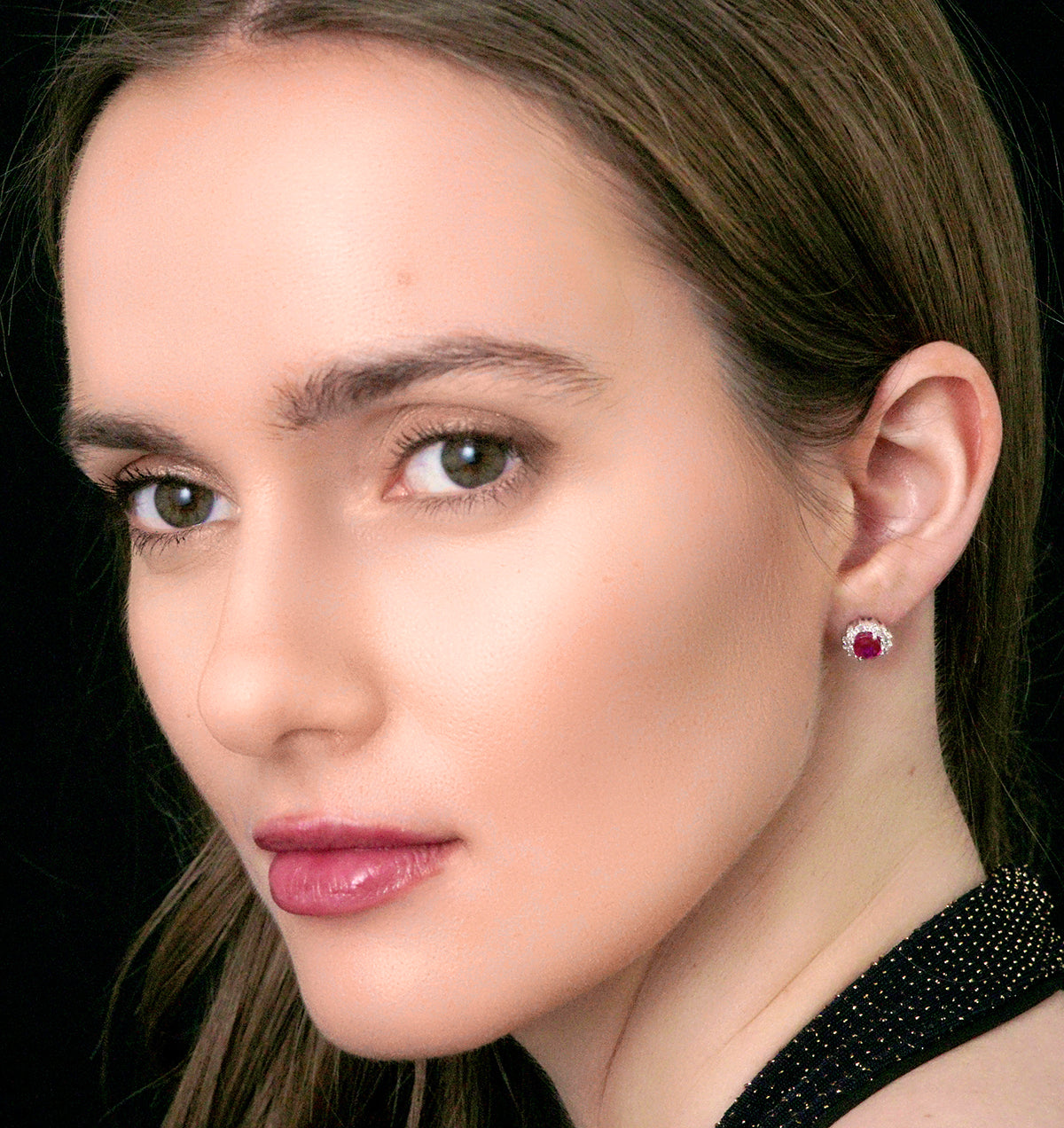 Ruby and Diamond Cluster Earrings 7 x 5mm in 18K White Gold