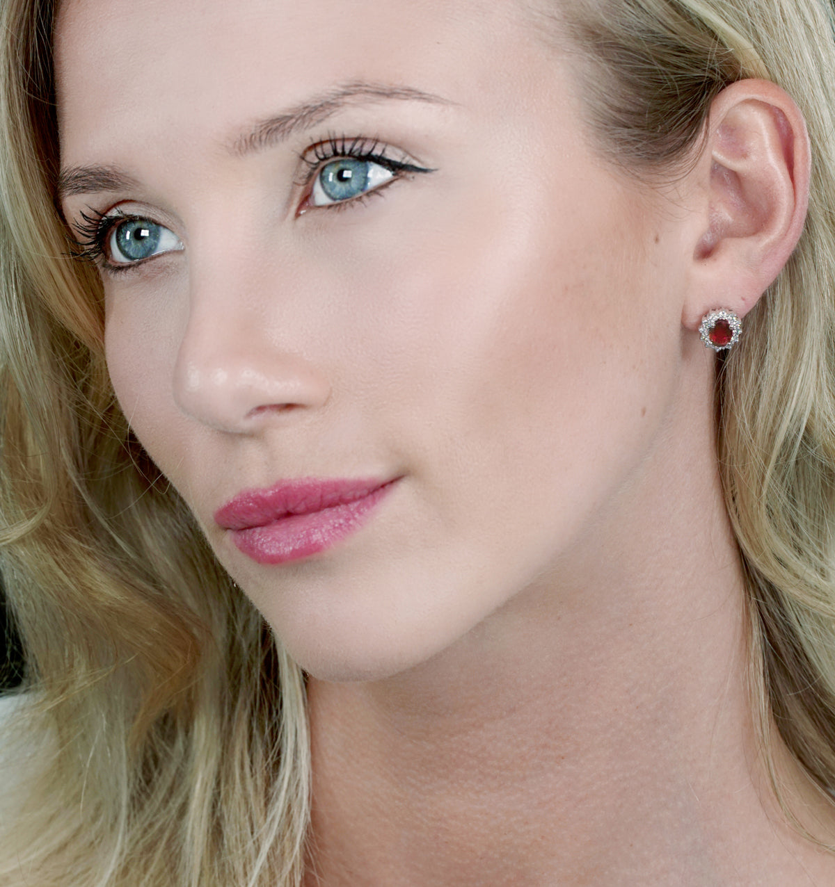 Ruby and Diamond Cluster Earrings 7 x 5mm in 18K White Gold