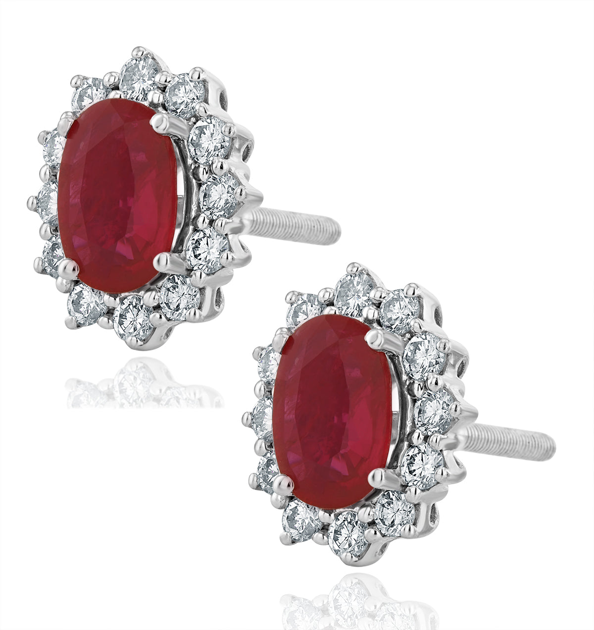 Ruby and Diamond Cluster Earrings 7 x 5mm in 18K White Gold