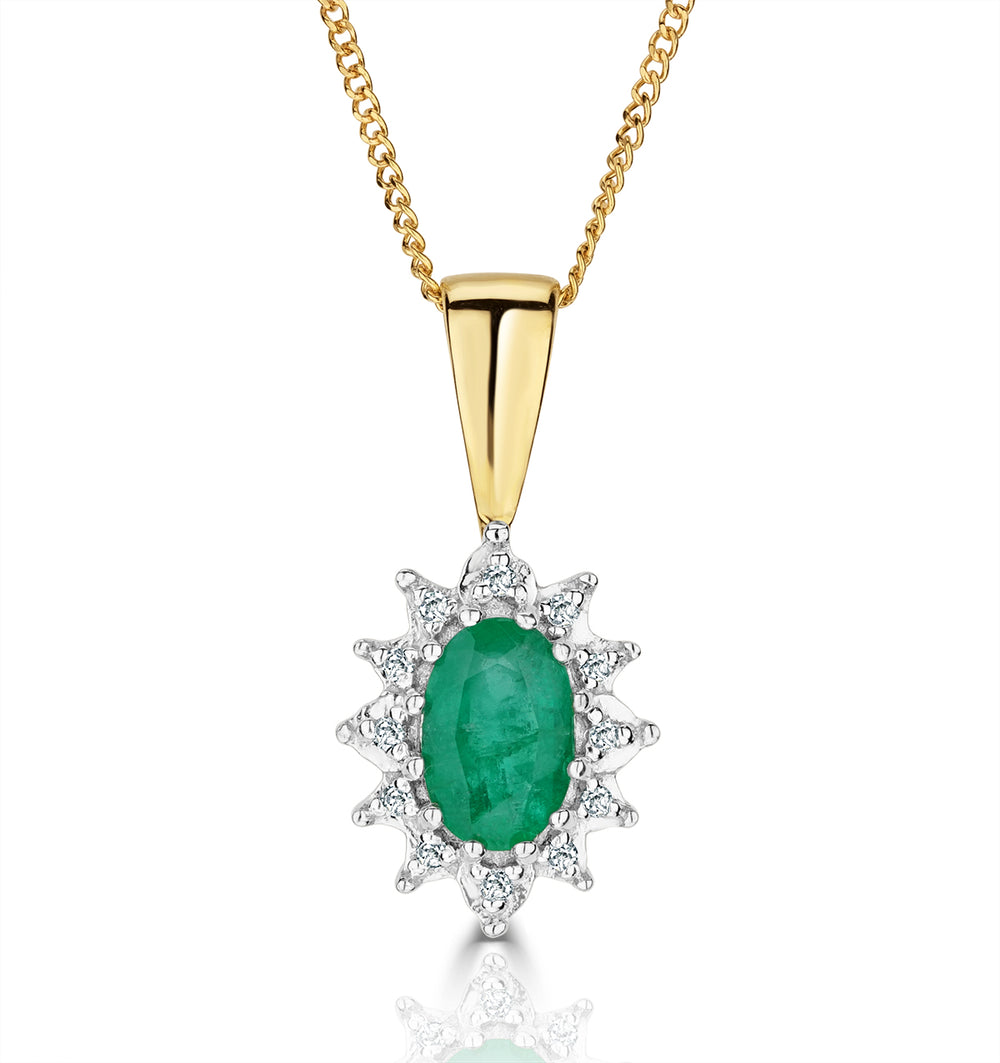 Emerald 0.43CT And Diamond 9K Yellow Gold Pendant Necklace