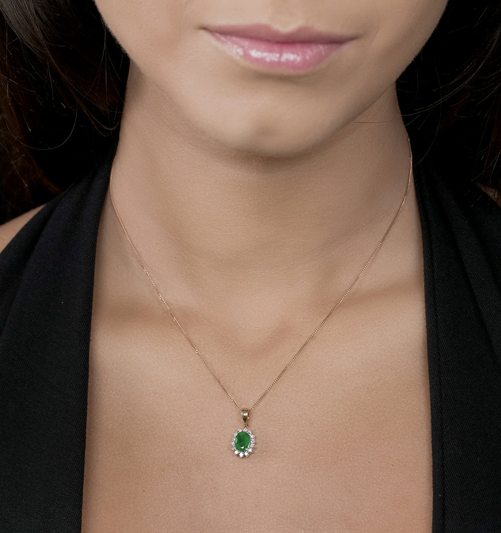 Emerald 0.80CT And Diamond 18K Yellow Gold Pendant Necklace