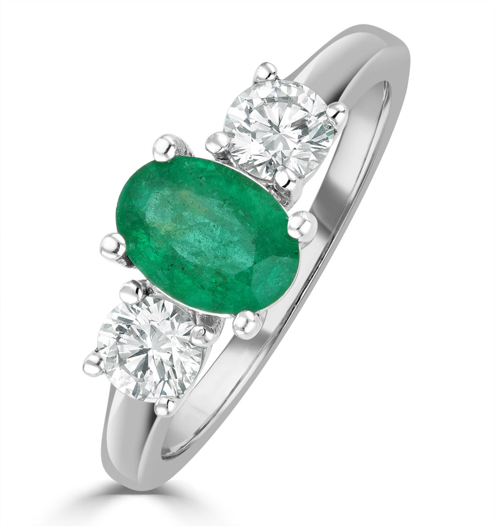 Emerald 0.70ct And Diamond 0.50ct 18K White Gold Ring