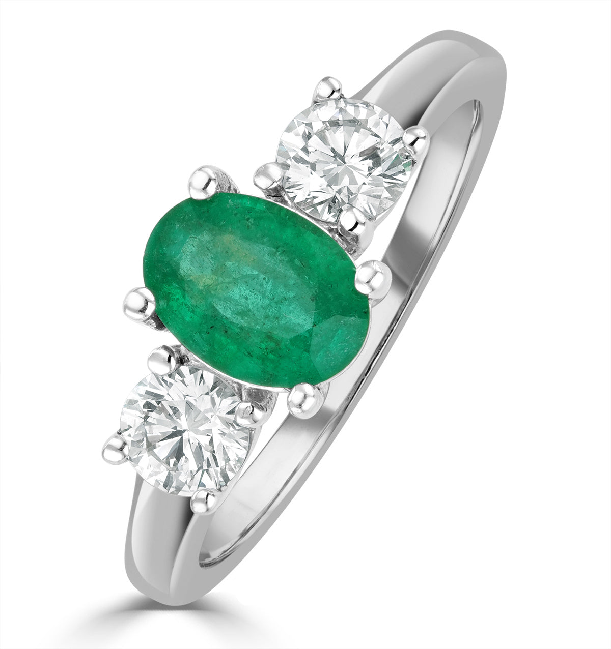 Emerald 0.70ct And Diamond 0.50ct 18K White Gold Ring