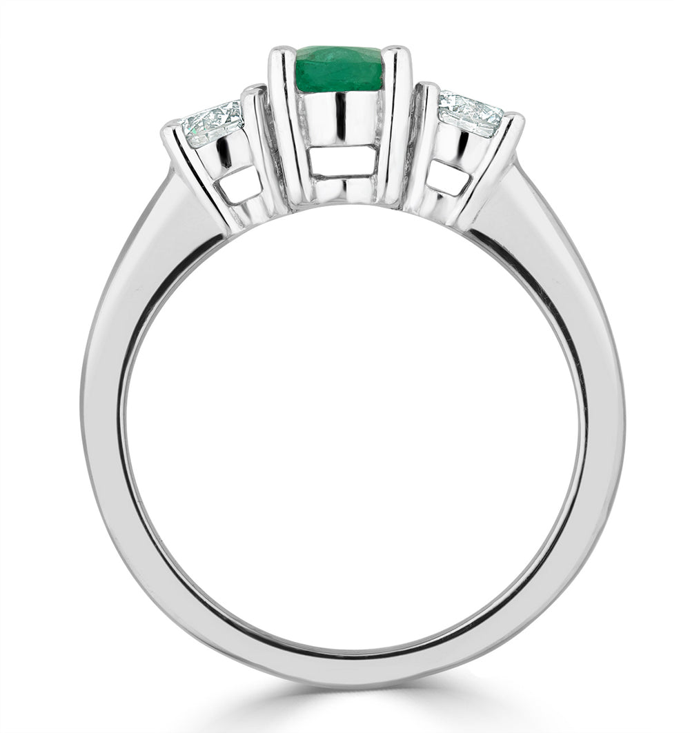 Emerald 0.70ct And Diamond 0.50ct 18K White Gold Ring