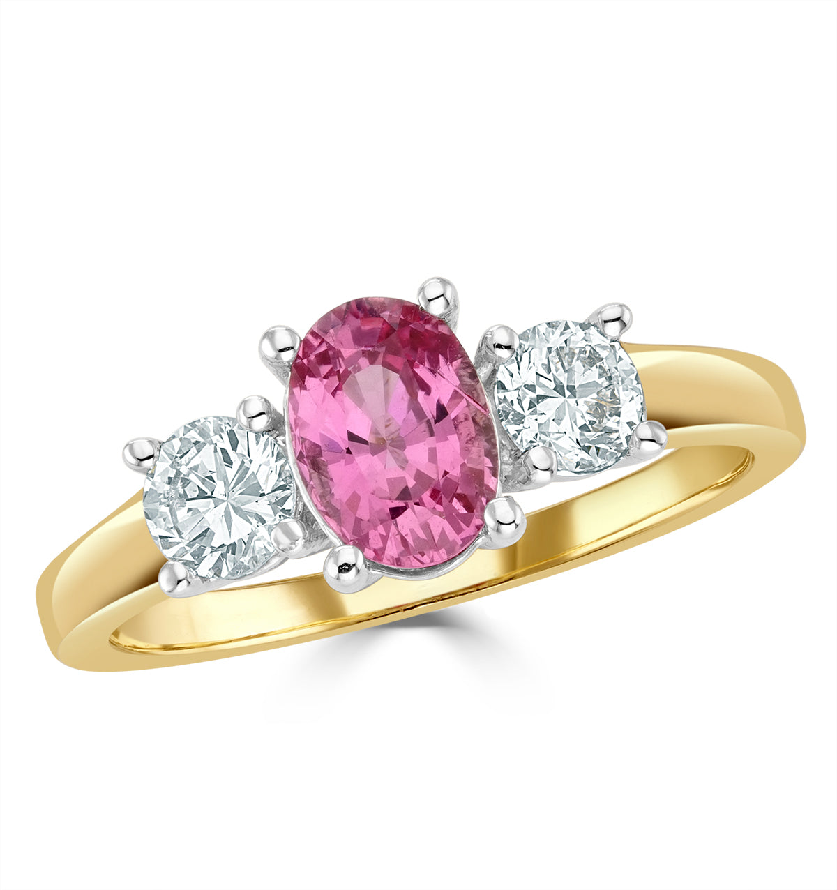 18K Gold 0.50ct H/Si Diamond and 1.00ct Pink Sapphire Ring