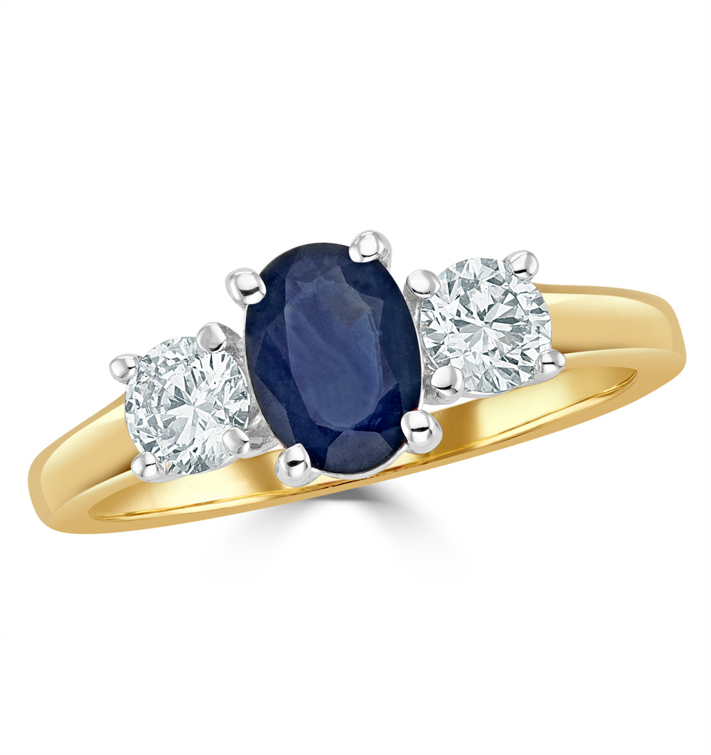Sapphire 0.80ct And Lab Diamonds G/Vs 0.50ct 18K Gold Ring FET23-U