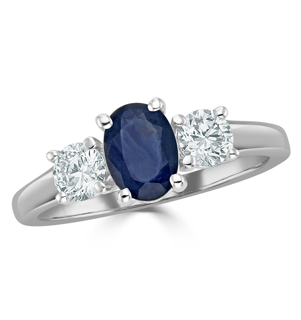 Sapphire 0.80ct And Lab Diamonds G/Vs 0.50ct 18K White Gold Ring
