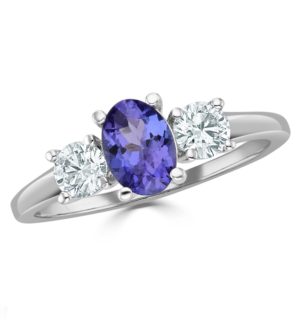 Tanzanite 7 x 5mm And Lab Diamonds G/Vs 18K White Gold Ring