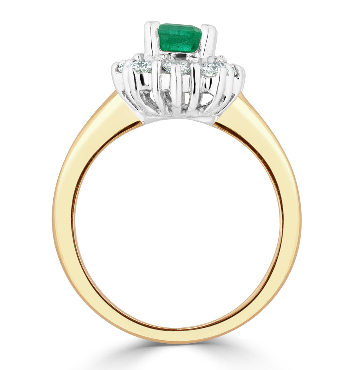 1.00ct Octagon Cut Emerald and Lab Diamond Halo Ring in 9K Yellow Gold