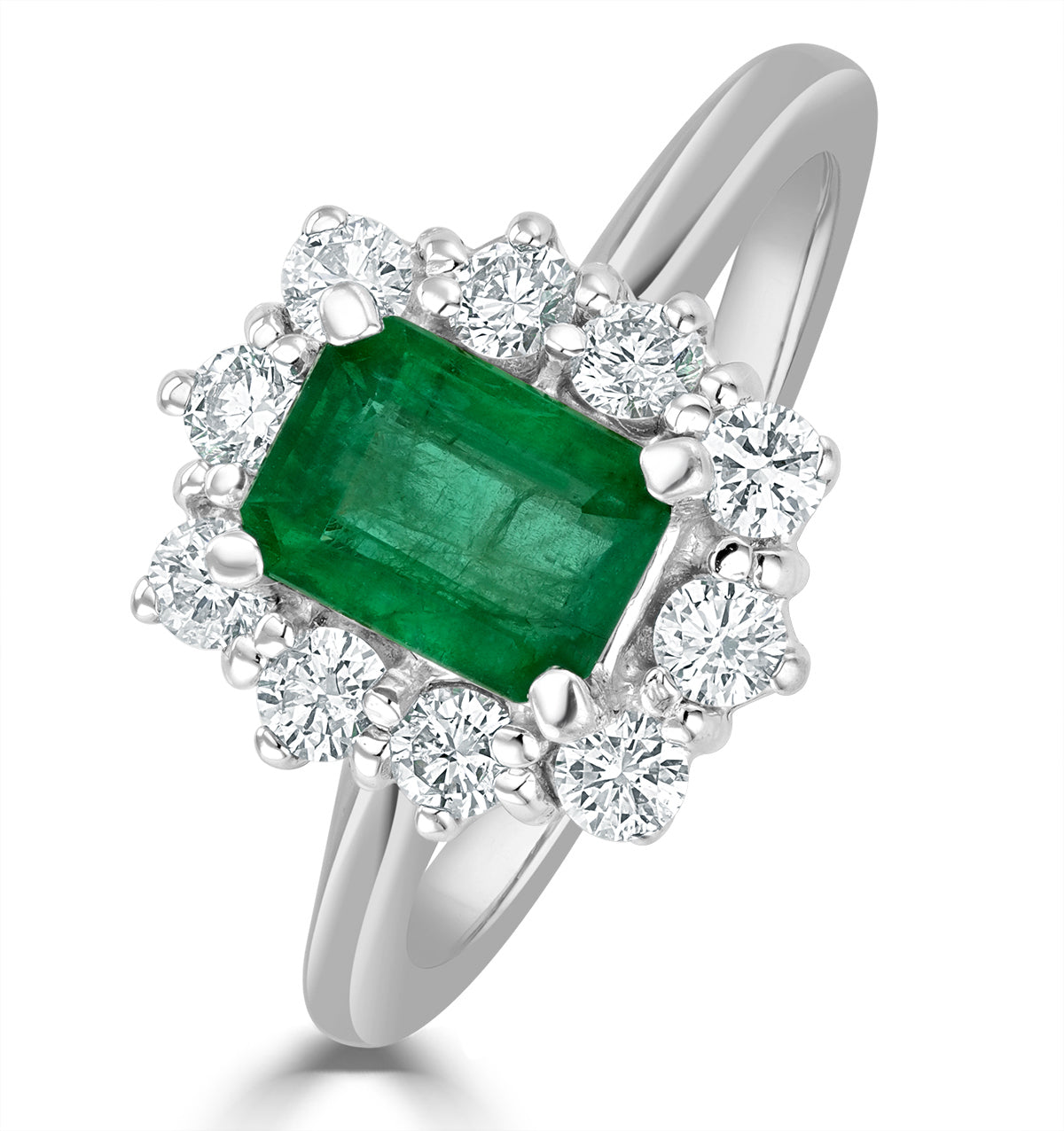 Emerald 1.00ct And Diamond 0.50ct 18K White Gold Ring