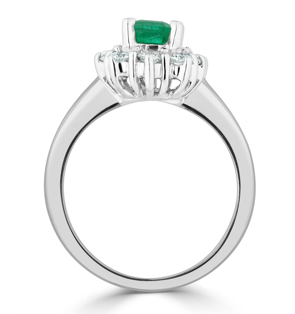 1.00ct Octagon Cut Emerald and Lab Diamond Halo Ring in 9K White Gold