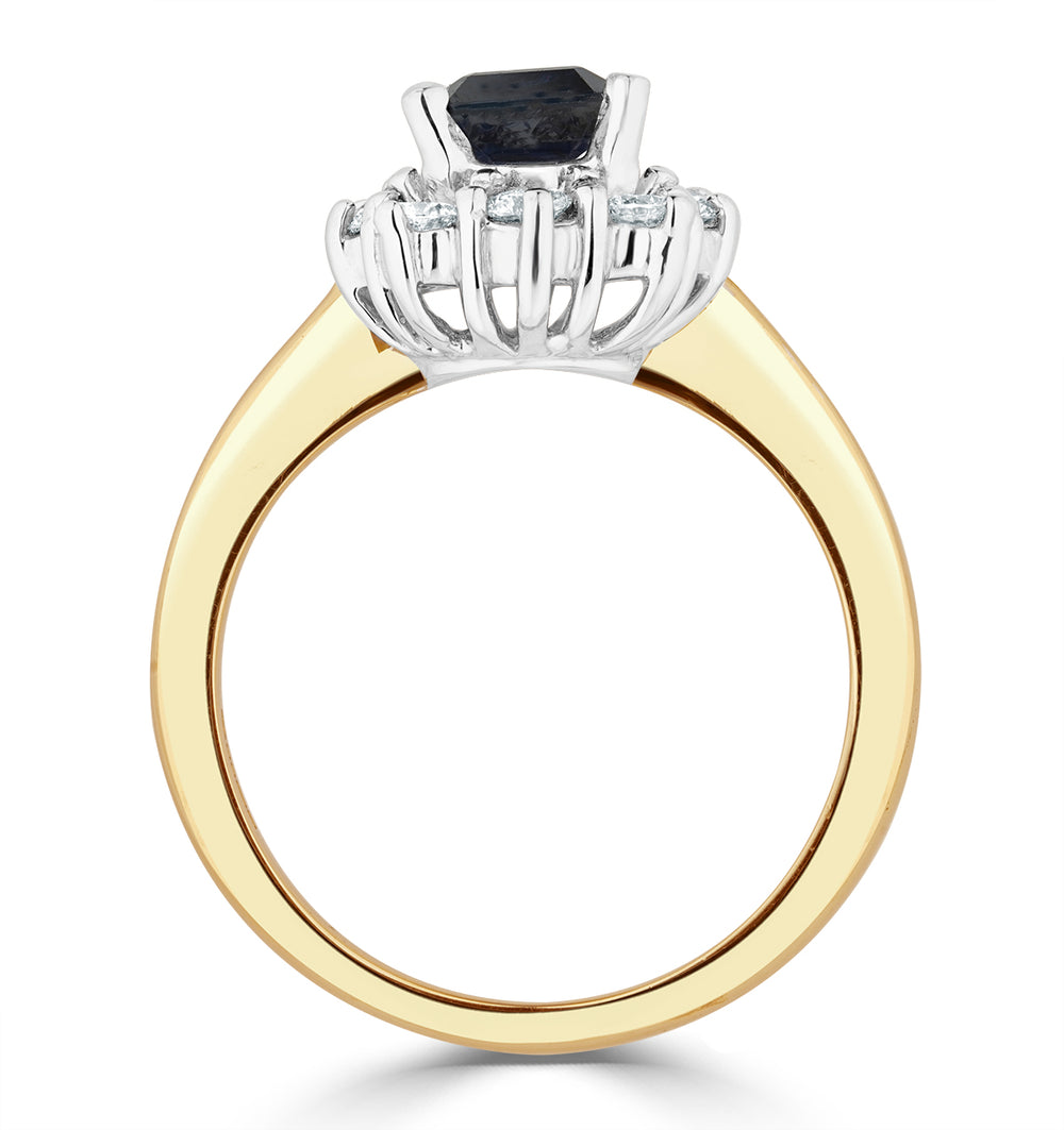 1.15ct Octagon Cut Sapphire and Lab Diamond Halo Ring in 9K Yellow Gold