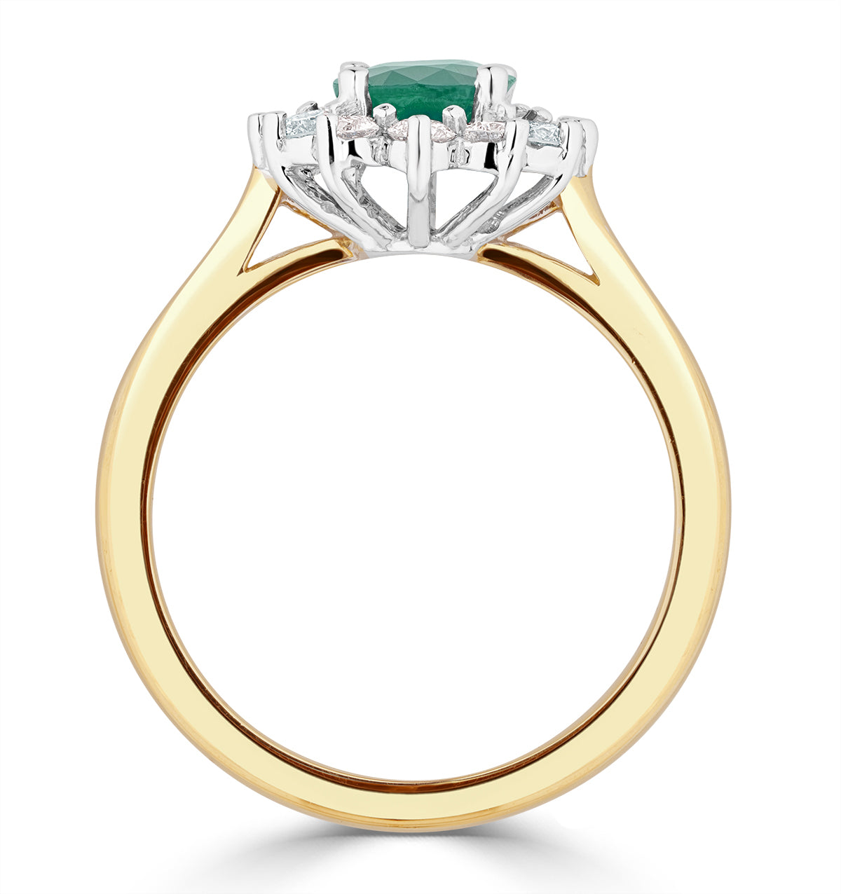 1.15ct Oval Cut Emerald and Lab Diamond Halo Ring in 9K Yellow Gold