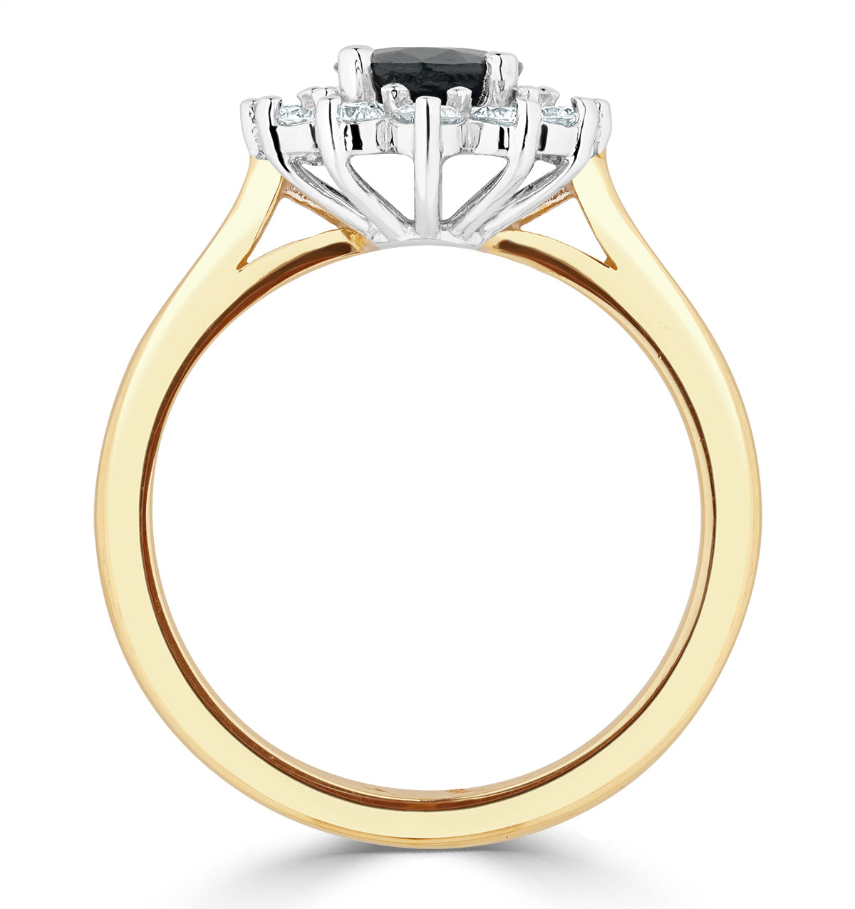 1.55ct Oval Cut Sapphire and Lab Diamond Halo Ring in 9K Yellow Gold