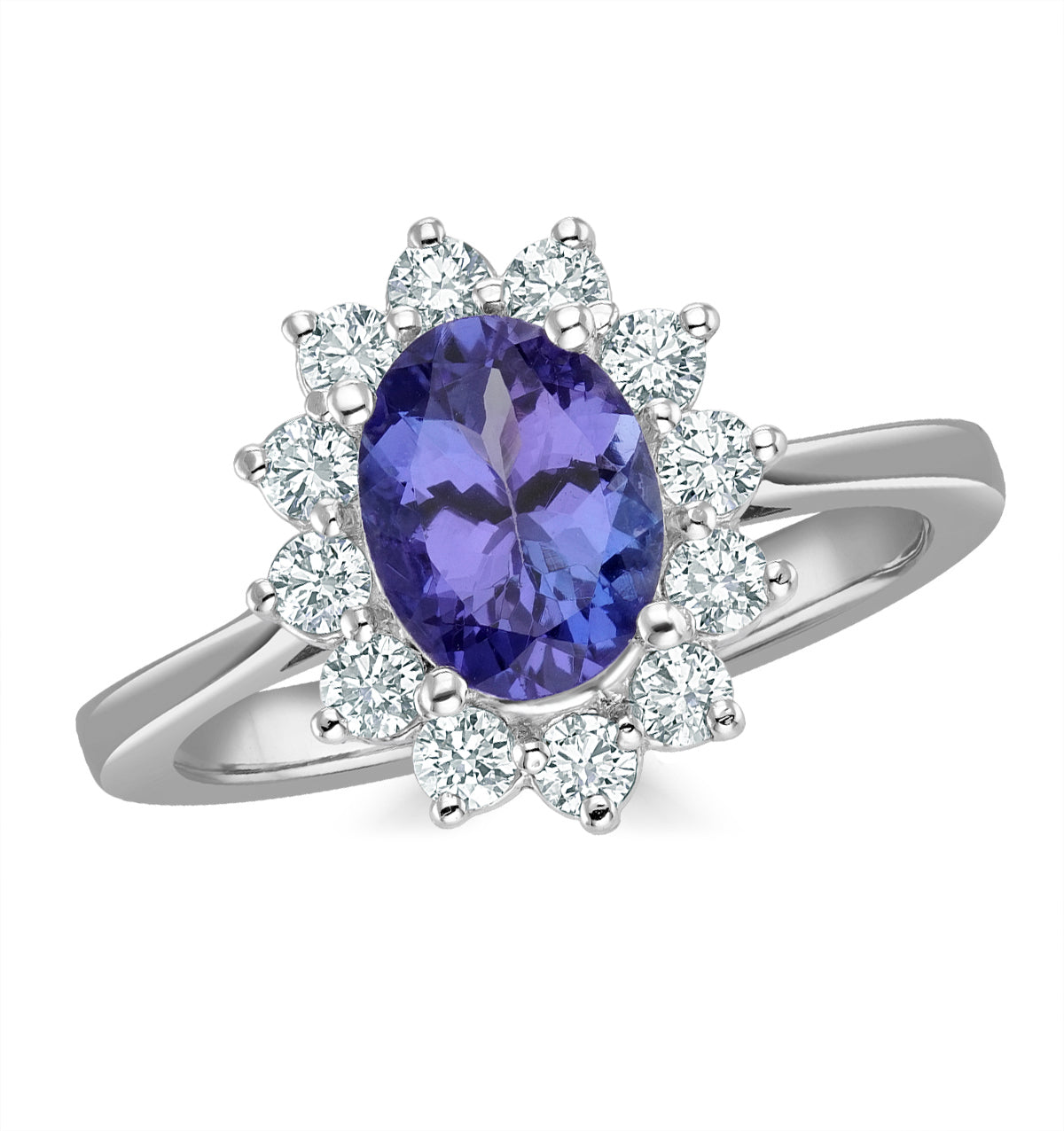 Tanzanite 8 x 6mm And 0.50ct Diamond 18K White Gold Ring