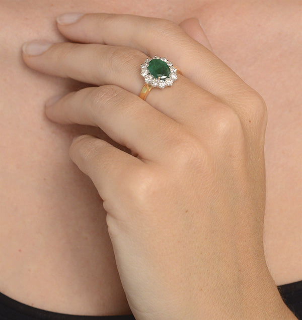 Emerald 1.95CT And Lab Diamond 1.00ct Cluster Ring in 18K Gold
