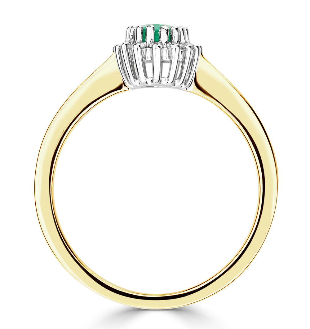 Emerald 6 x 4mm And Diamond 9K Gold Ring A3205