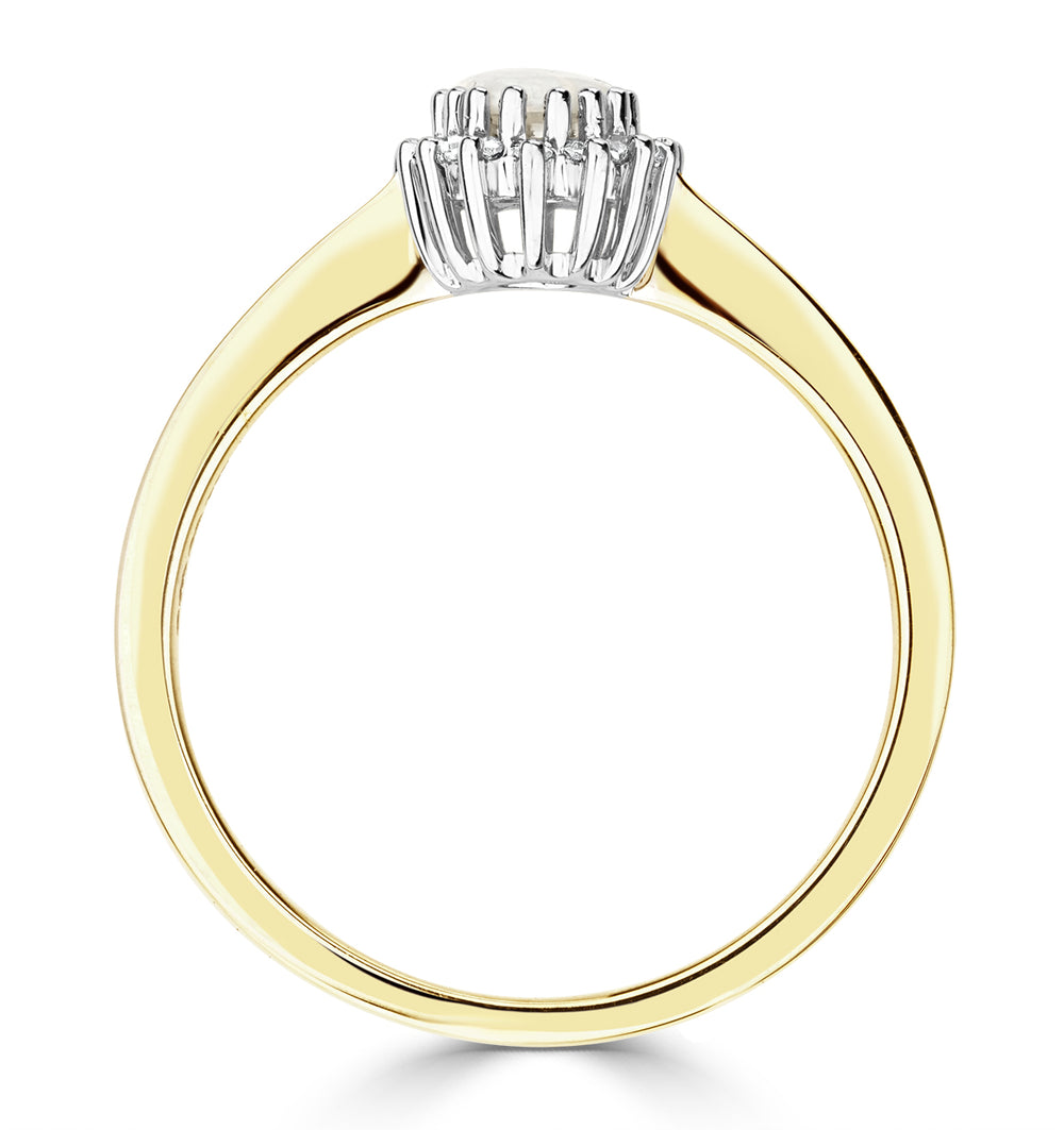 Opal 6 x 4mm And Diamond 9K Yellow Gold Ring