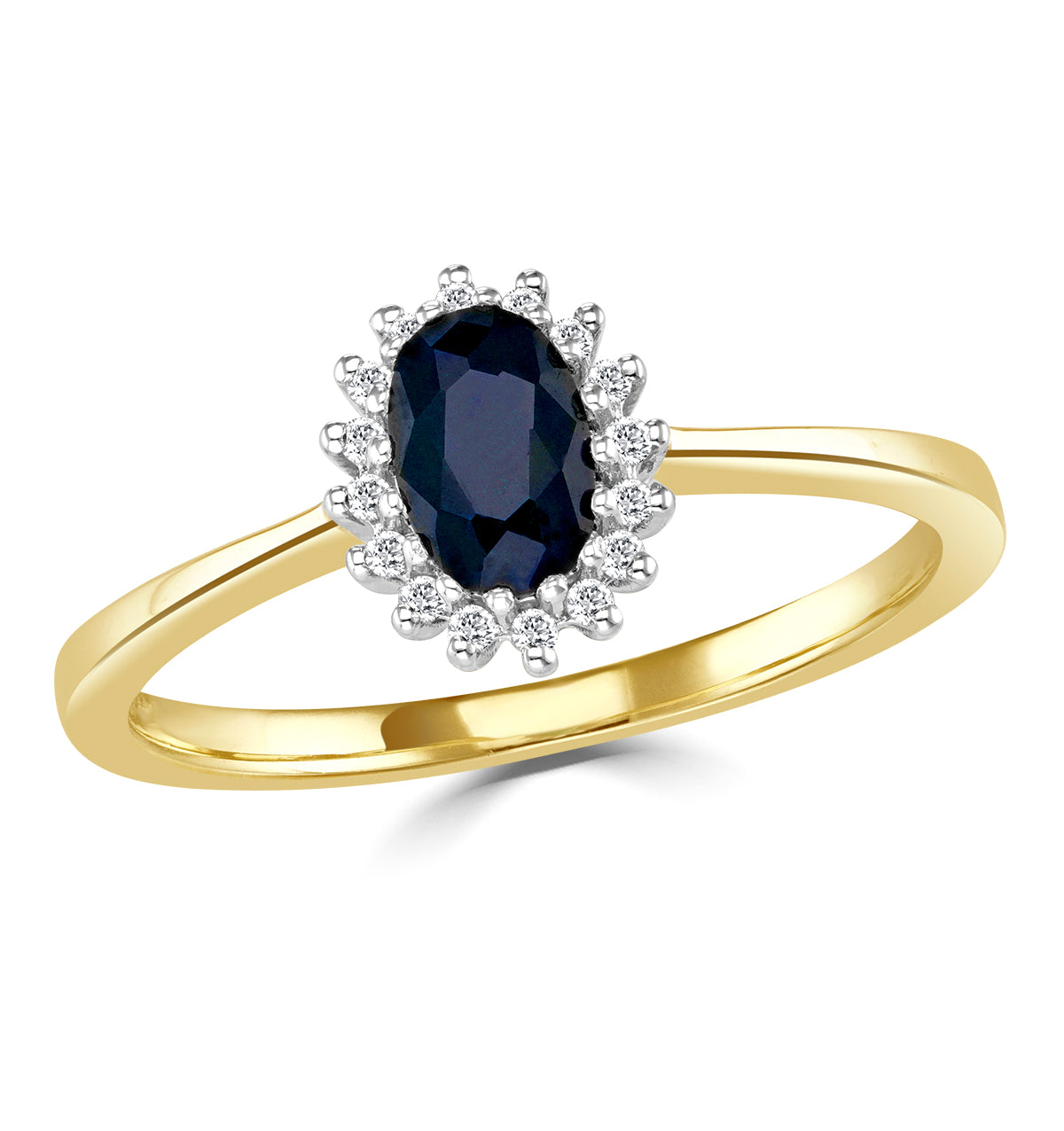 Sapphire 6 x 4mm And Diamond 9K Gold Ring