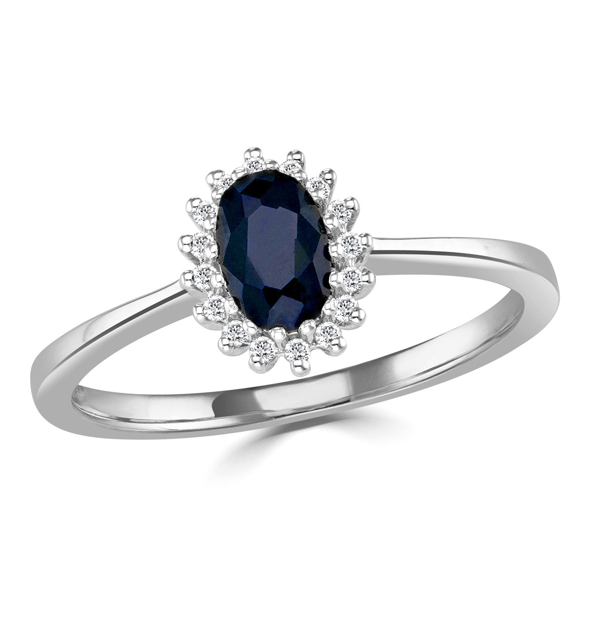 Sapphire 6 x 4mm And Diamond 9K White Gold Ring A4433
