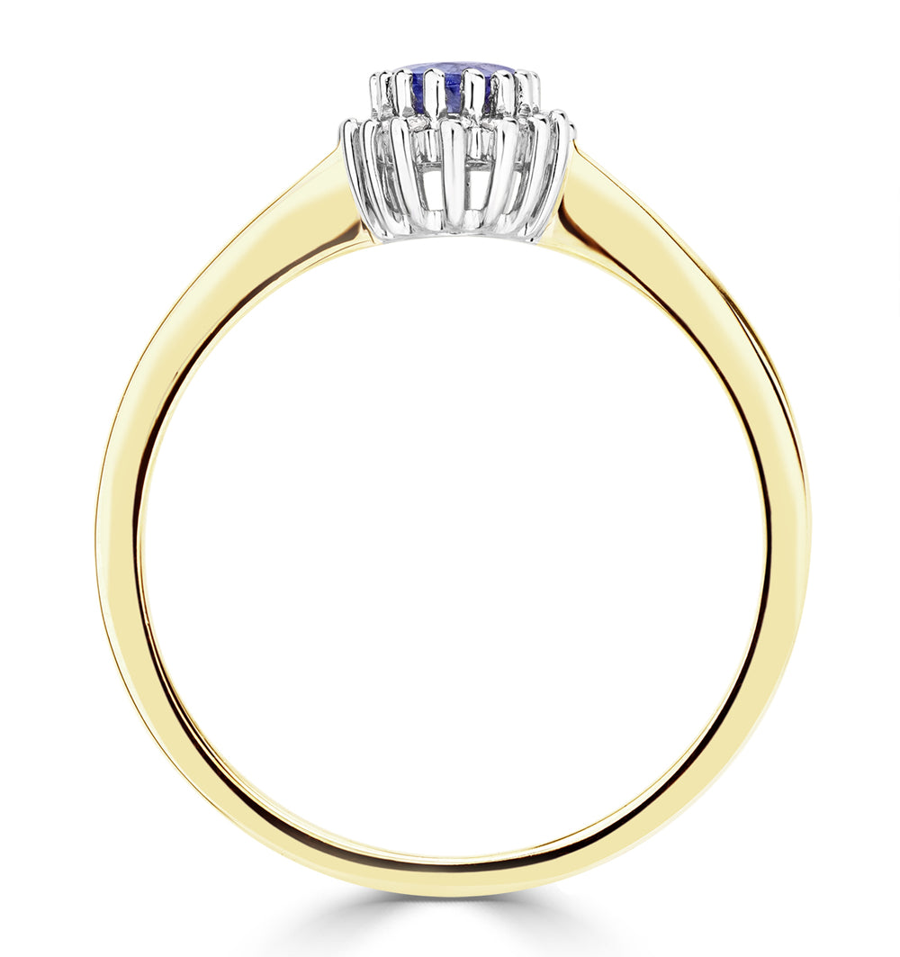 Tanzanite 6 x 4mm And Diamond 9K Gold Ring