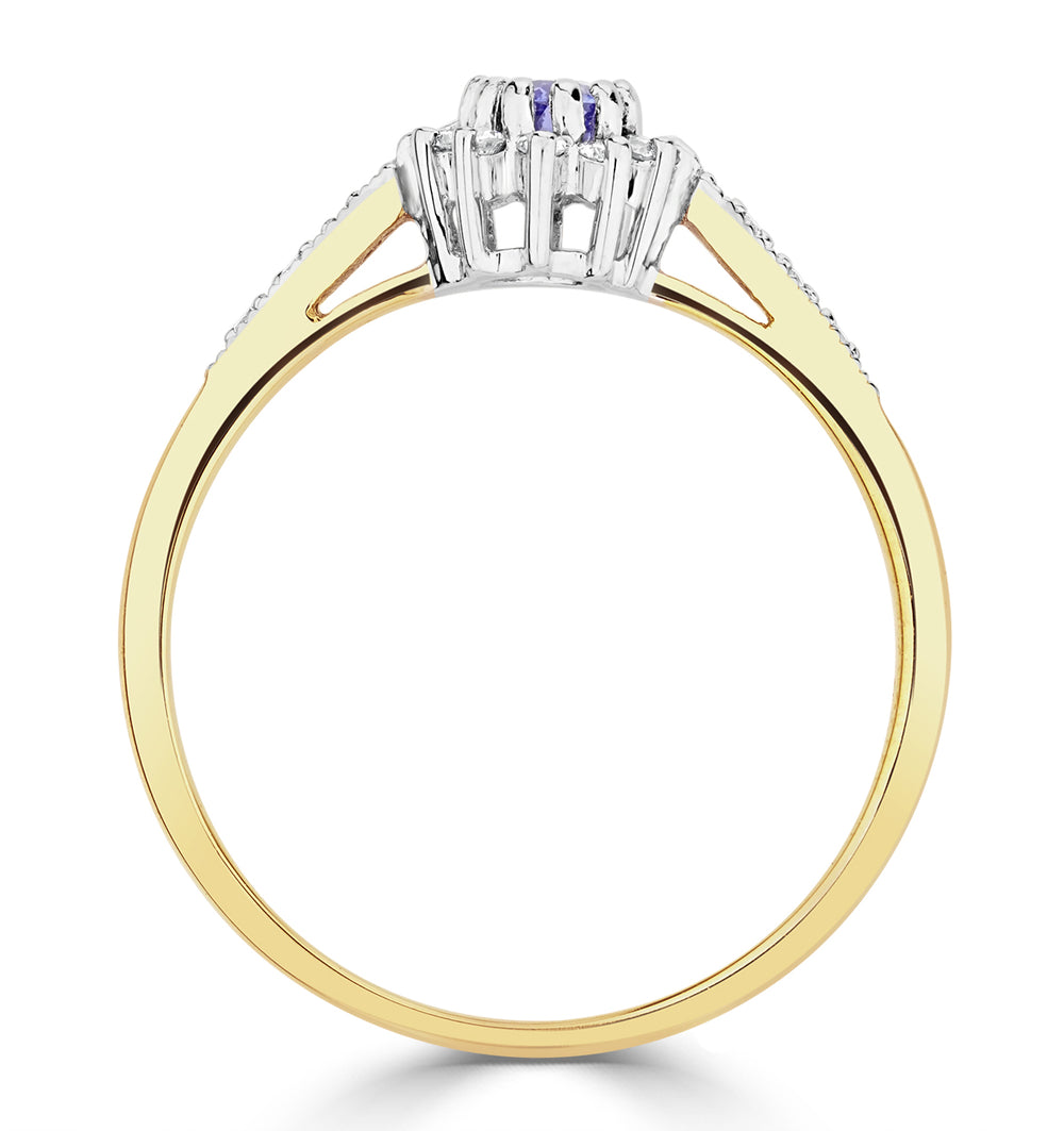 Tanzanite 5 x 3mm And Diamond 9K Gold Ring