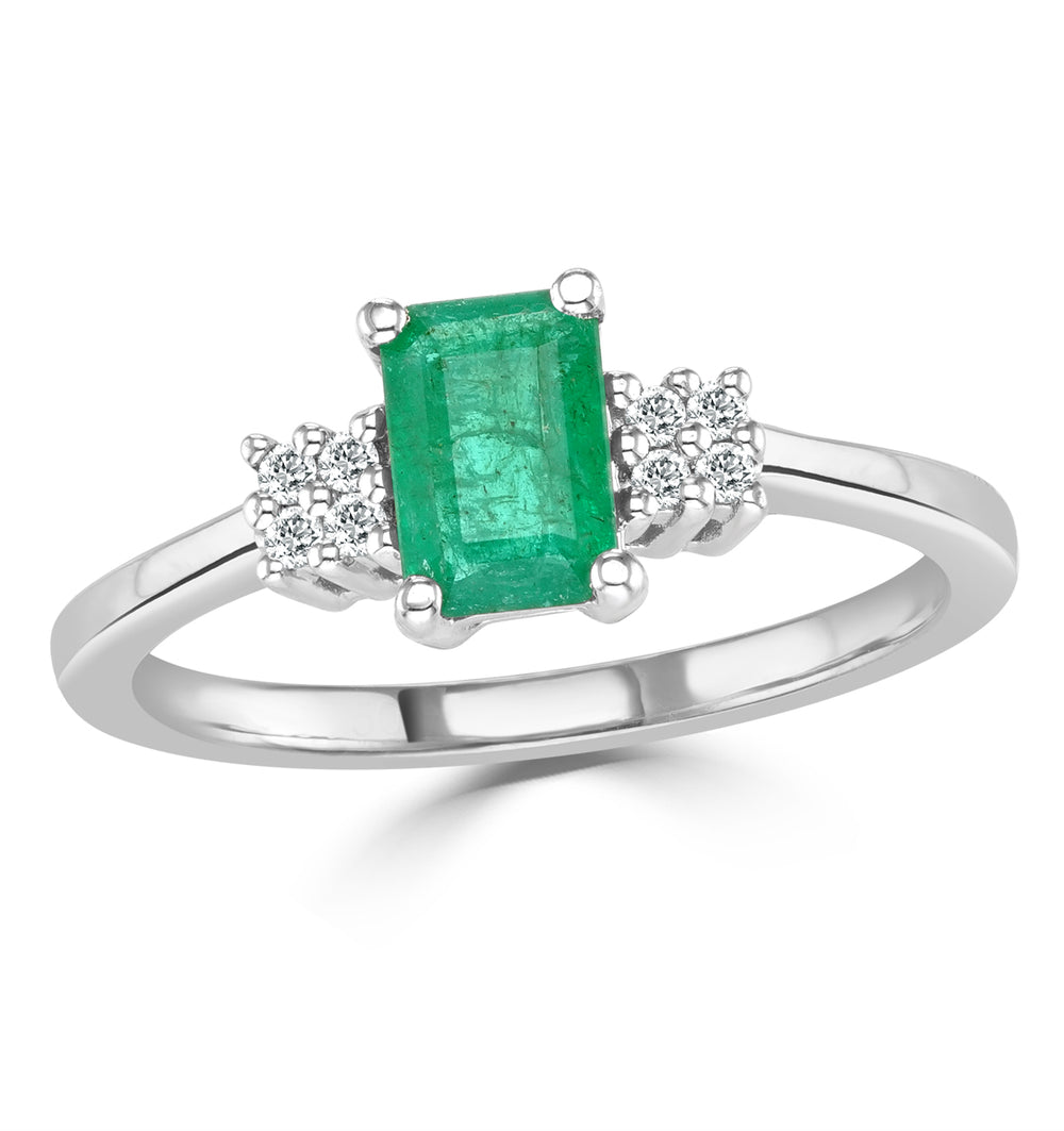 Emerald 6 x 4mm And Diamond 9K White Gold Ring A3078