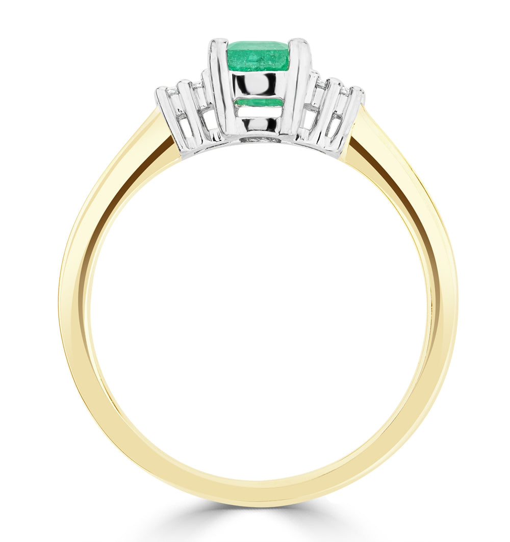 Emerald 6 x 4mm And Diamond 18K Gold Ring