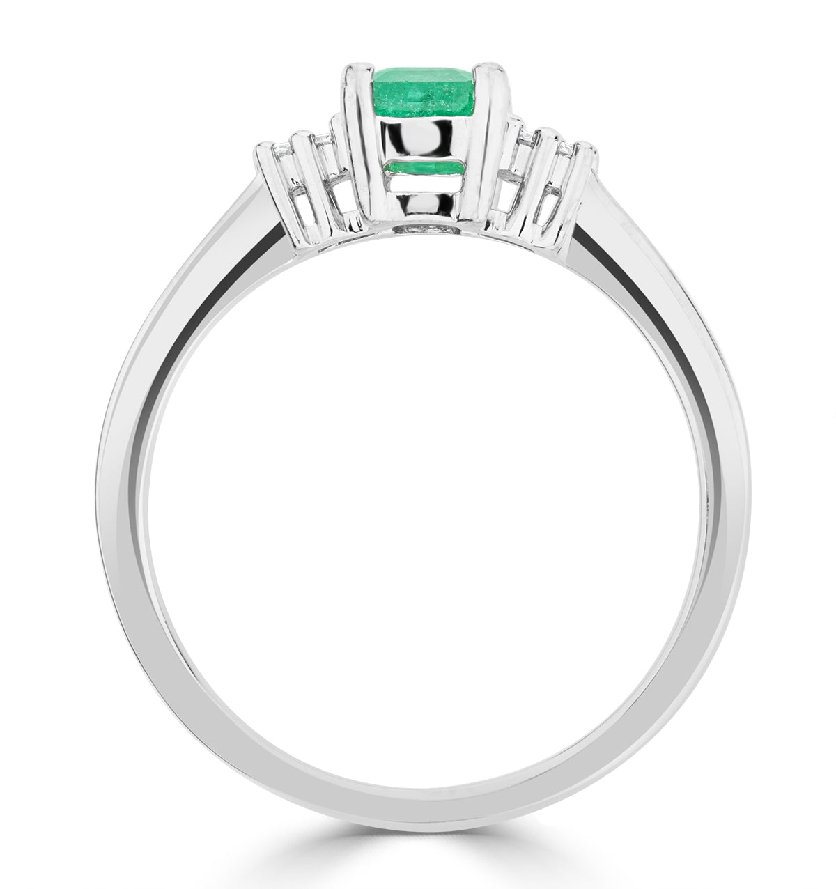 Emerald 6 x 4mm And Diamond 18K White Gold Ring