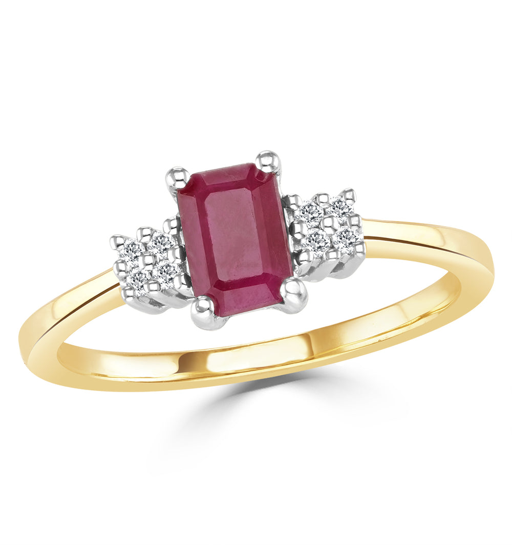 Ruby 6 x 4mm And Diamond 9K Gold Ring A4334