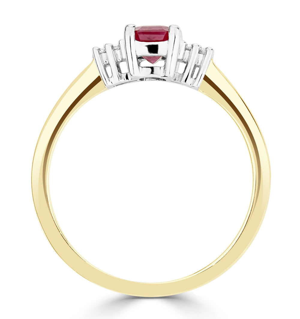 Ruby 6 x 4mm And Diamond 9K Gold Ring A4334