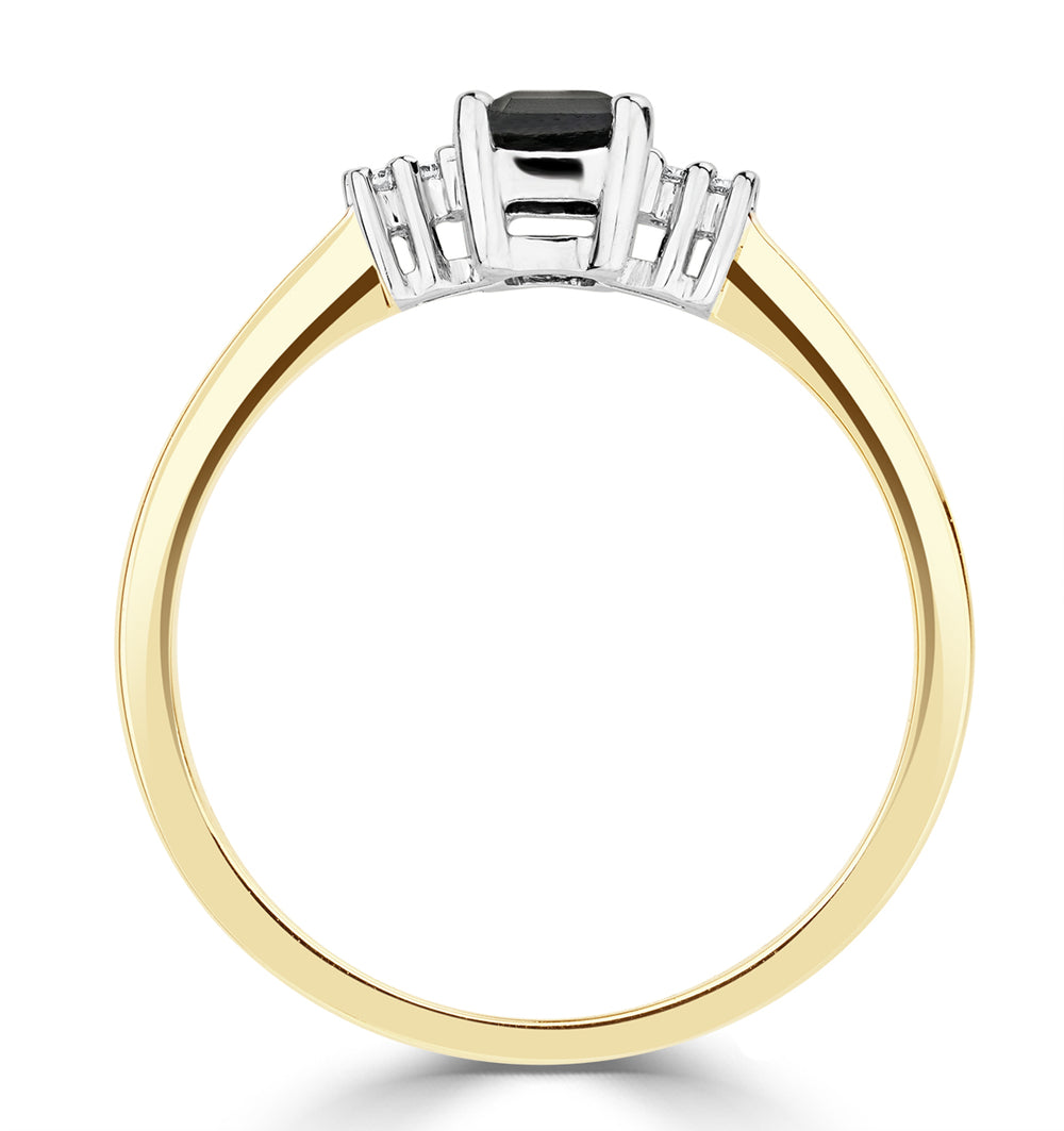 Sapphire 6 x 4mm And Diamond 9K Gold Ring A3220