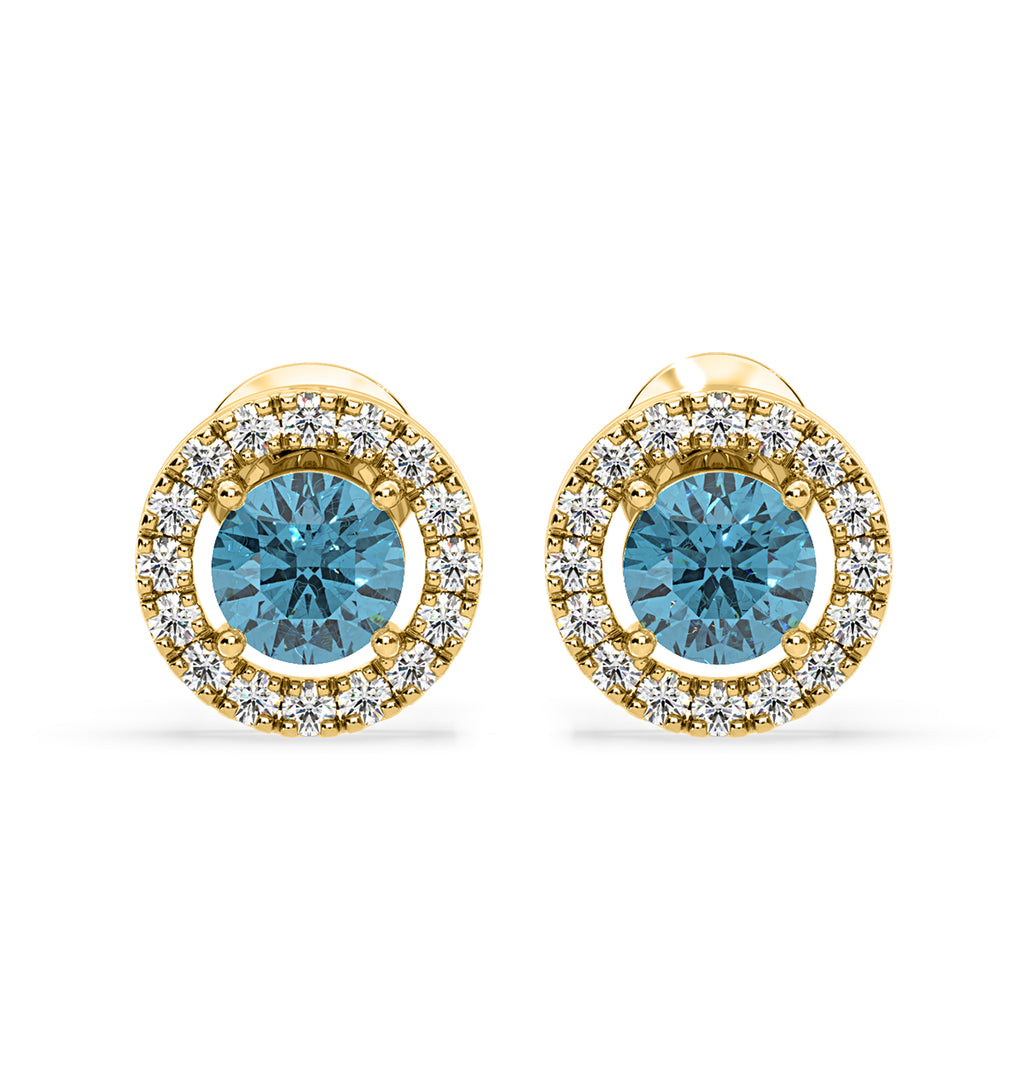 Ella Blue Lab Diamond 1.34ct Halo Earrings in 18K Yellow Gold - Elara Collection