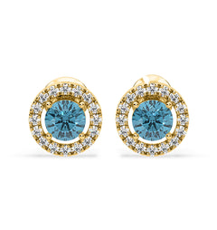 Ella Blue Lab Diamond 1.34ct Halo Earrings in 18K Yellow Gold - Elara Collection