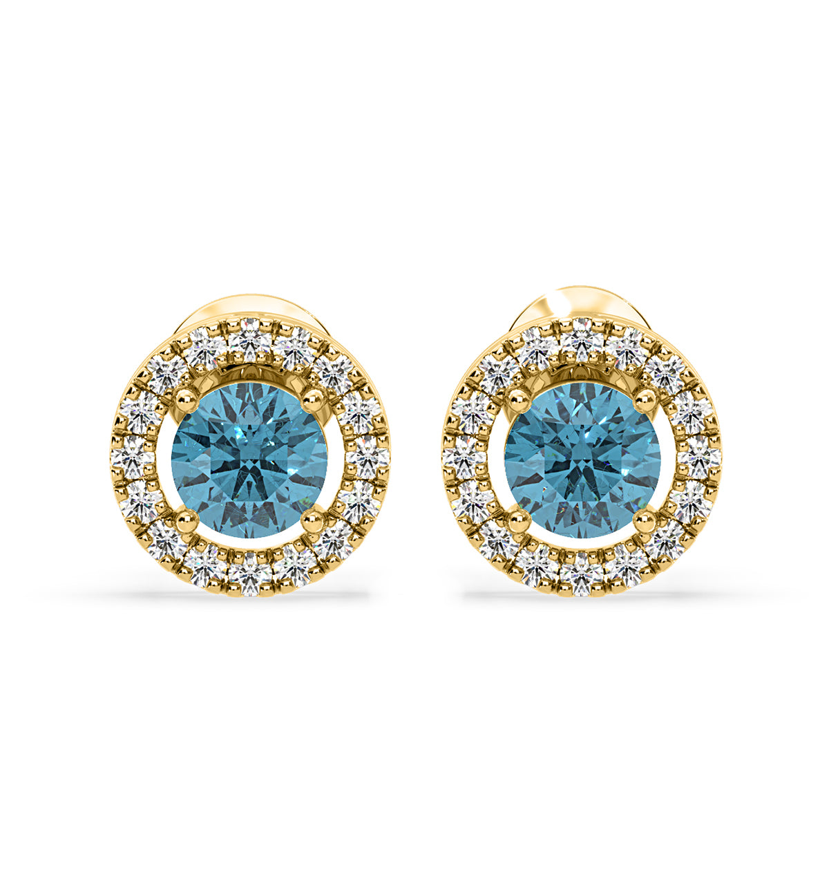 Ella Blue Lab Diamond 1.34ct Halo Earrings in 18K Yellow Gold - Elara Collection
