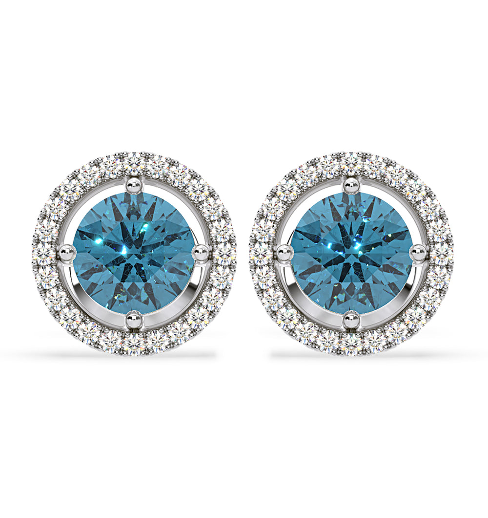 Ella Blue Lab Diamond 2.45ct Halo Earrings in 18K White Gold - Elara Collection