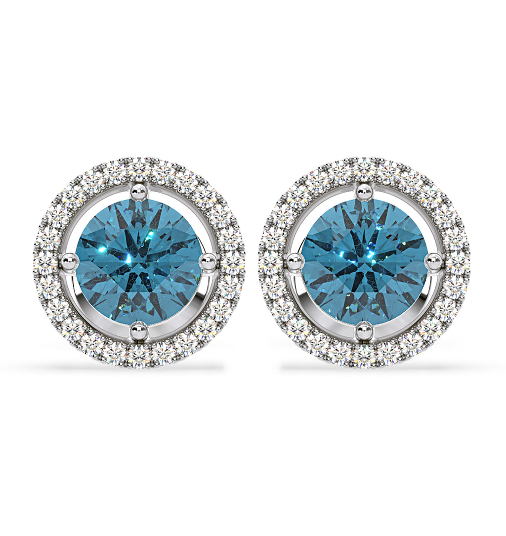 Ella Blue Lab Diamond 2.45ct Halo Earrings in 18K White Gold - Elara Collection
