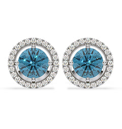 Ella Blue Lab Diamond 2.45ct Halo Earrings in 18K White Gold - Elara Collection