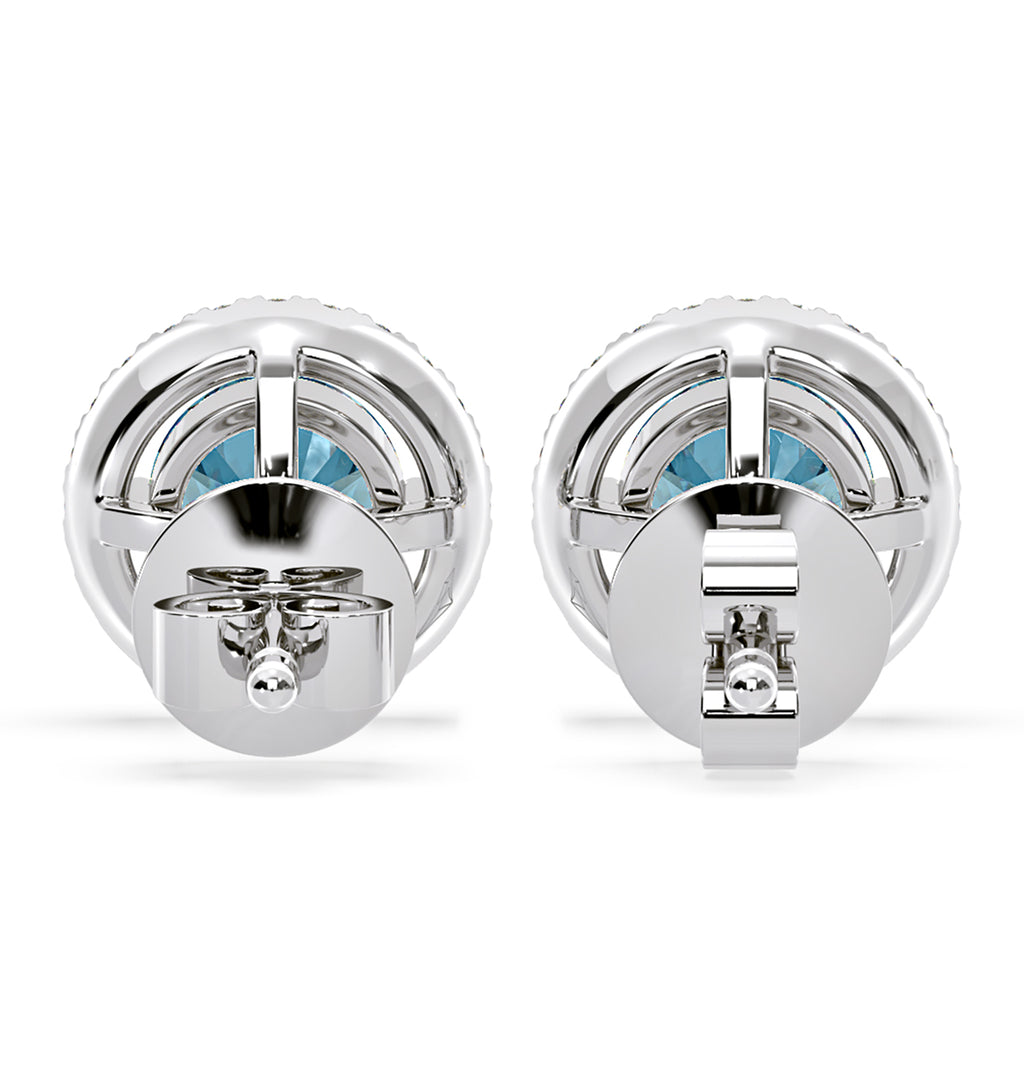 Ella Blue Lab Diamond 2.45ct Halo Earrings in 18K White Gold - Elara Collection
