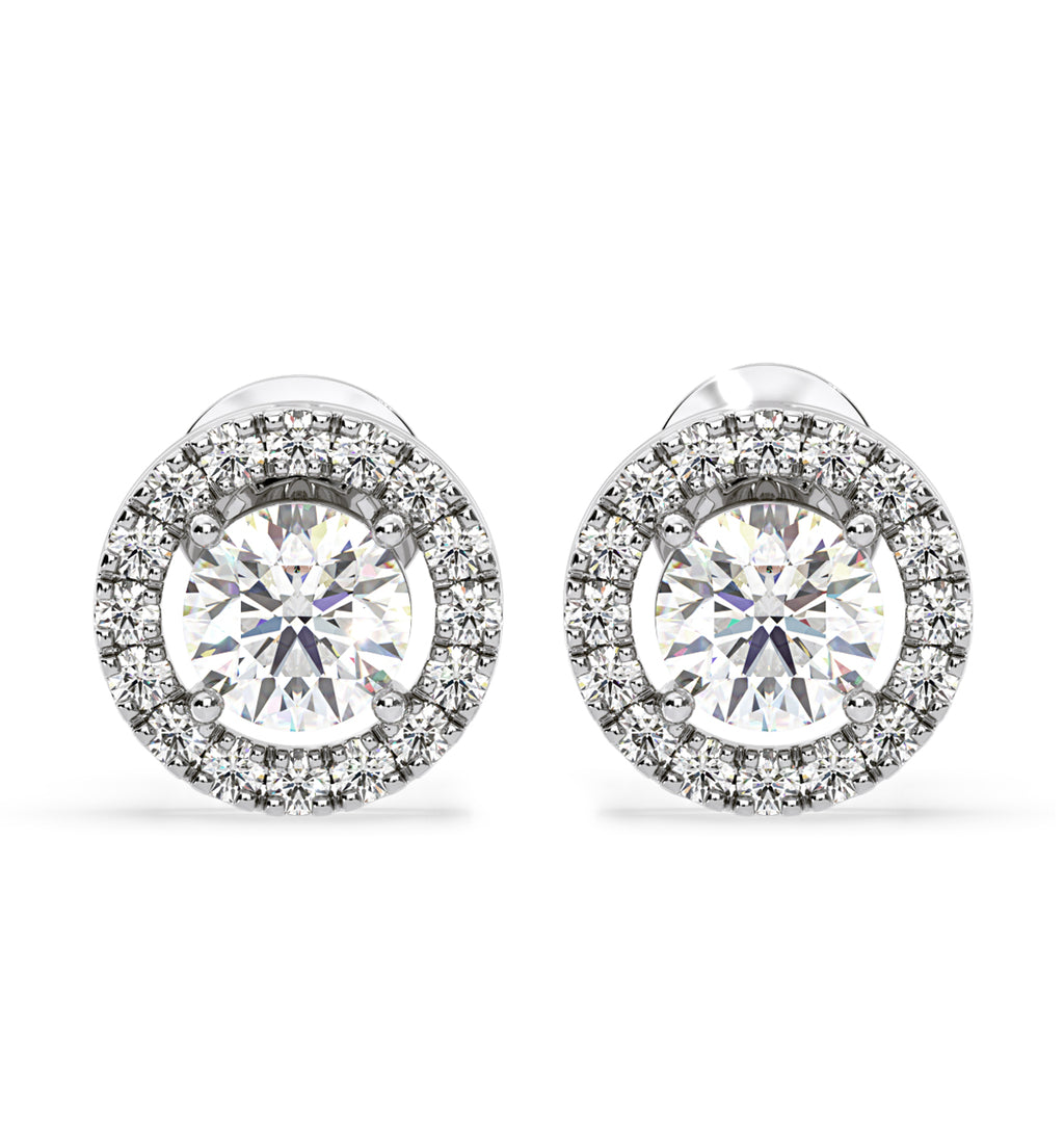 Ella Lab Diamond Halo Earrings 1.34ct in 18K White Gold F/VS1