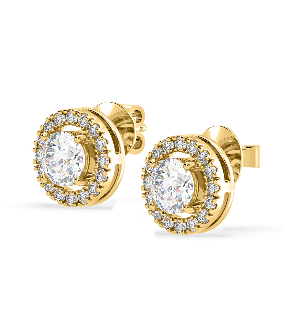 Ella Lab Diamond Halo Earrings 1.34ct in 18K Yellow Gold F/VS1