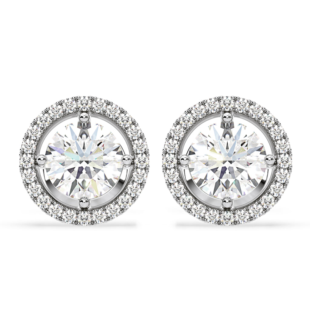 Ella Lab Diamond Halo Earrings 2.45ct in 18K White Gold F/VS1