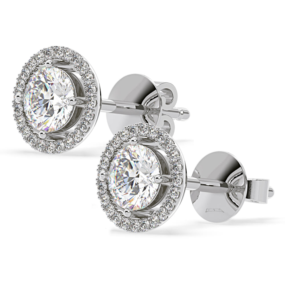 Ella Lab Diamond Halo Earrings 2.45ct in 18K White Gold F/VS1