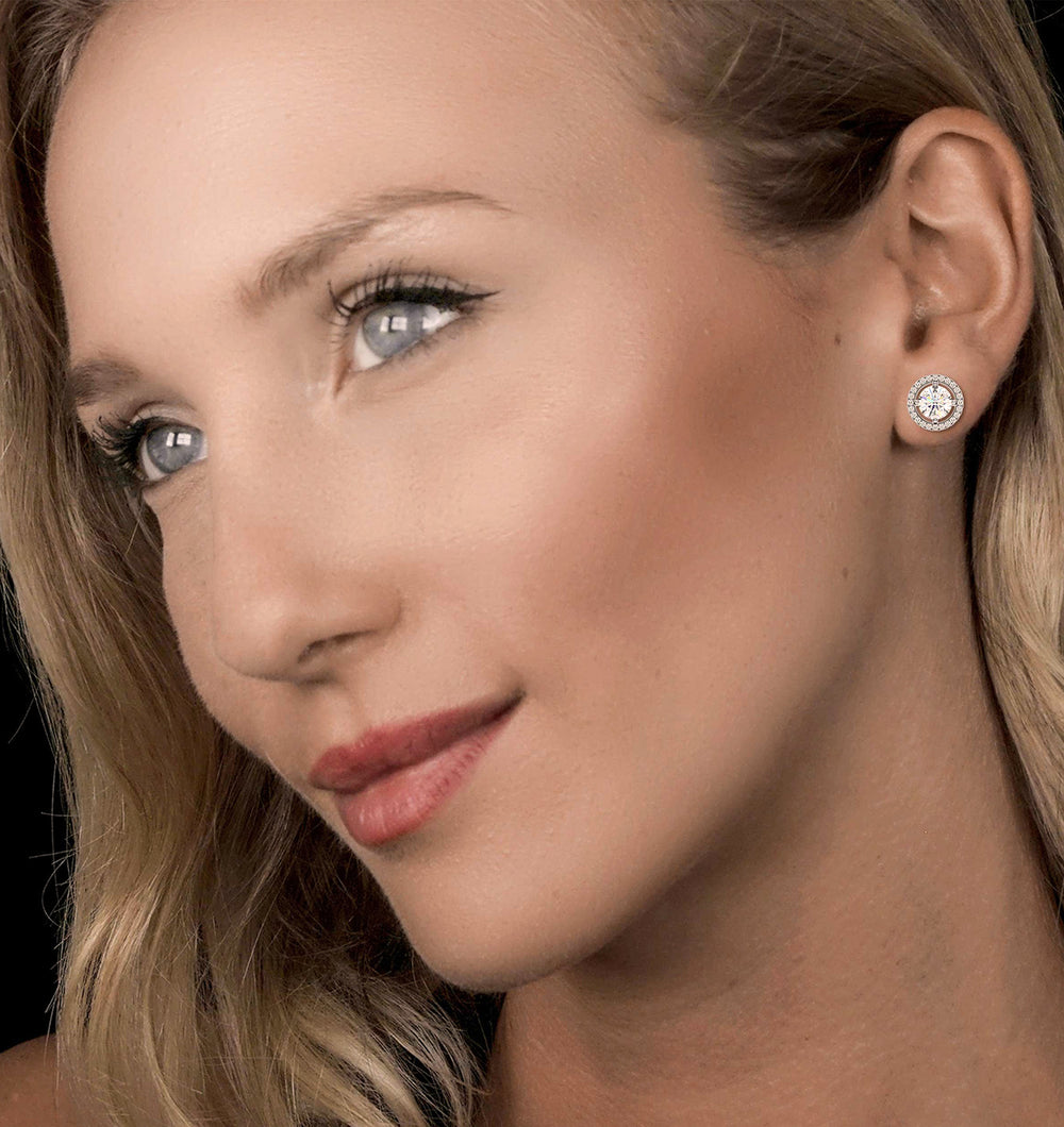 Ella Lab Diamond Halo Earrings 2.45ct in 18K White Gold F/VS1