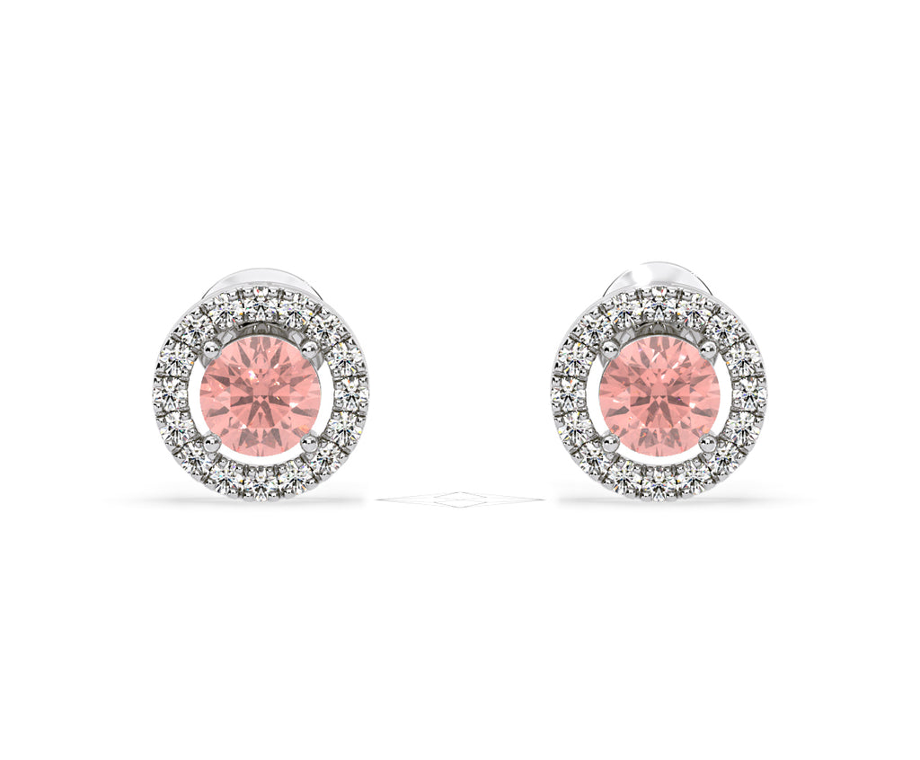 Ella Pink Lab Diamond 1.34ct Halo Earrings in 18K White Gold - Elara Collection